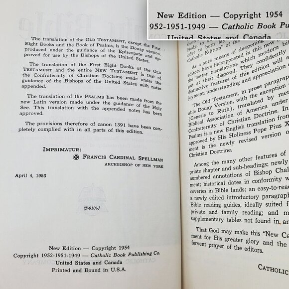 Holy Bible New Catholic Edition Illustrated Vintage 1954 Gold Gilded Leather - Picture 3 of 10